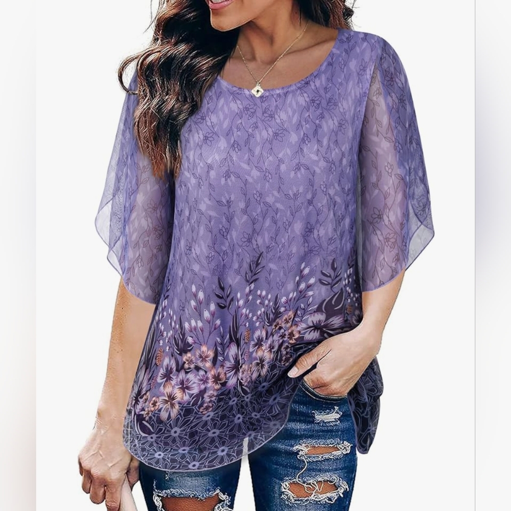 Women's 3/4 sleeve ruffle top- 2XL